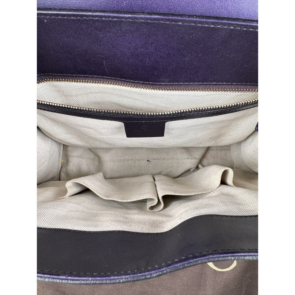 Gucci Emily Chain Flap Shoulder Bag Guccissima Purple Patent Leather Large - Picture 16 of 16